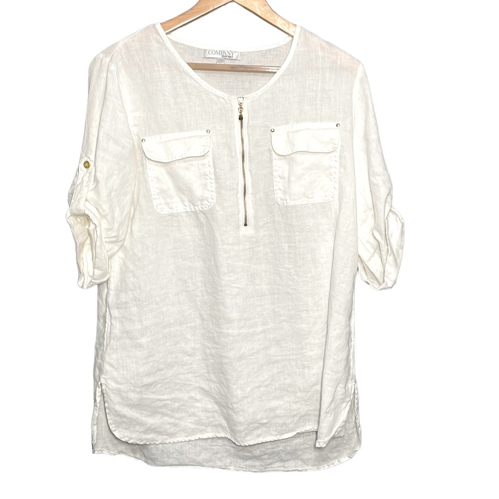 ELLEN TRACY Linen Popover High Low Shirt Tunic